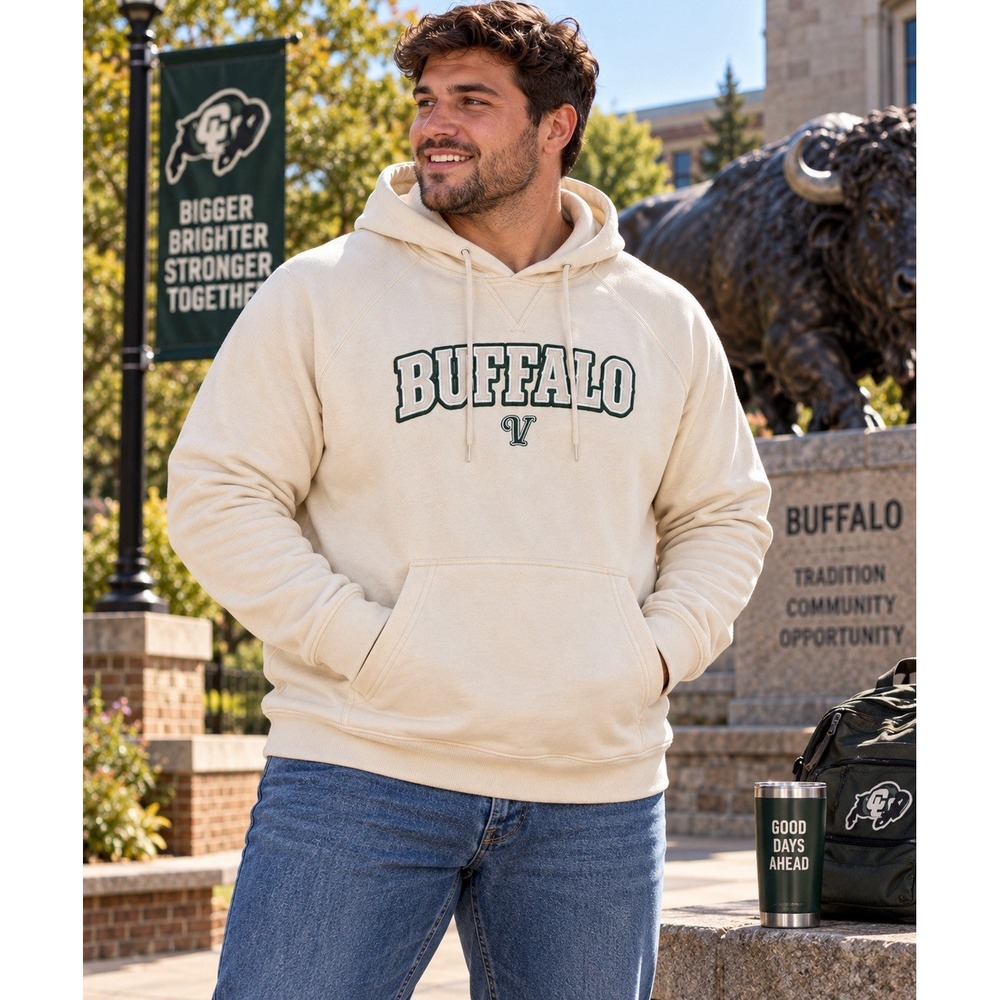 Sport-Tek Buffalo Hoodie Men's 3XL Cream Green Embroidered Pullover Sweatshirt